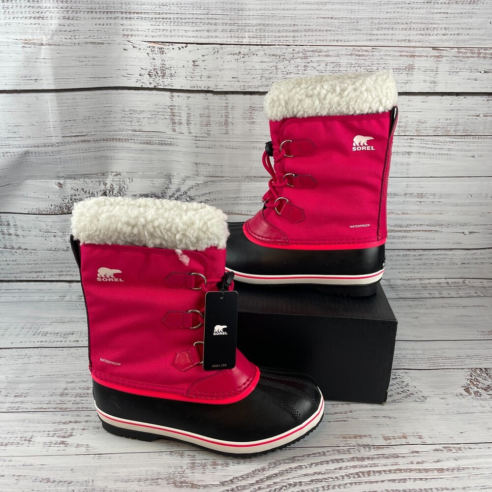 Sorel Yoot Pac Nylon WP Youth US 7 Snow Boots Bright Rose Pink Lace Up